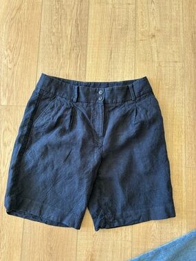 Women's Baggy Bermuda Navy Blue Linen Blend Shorts by Talbots Size 8 pockets